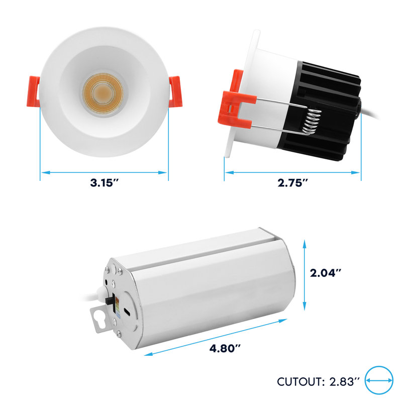 Luxrite 2 po Lumière DEL sans lumière à DEL régressée avec garniture ronde blanche interchangeable, 5CCT, CRI90, 8W, 600LM, faisceau 38 °, à intensité variable, 120V, homologué ETL