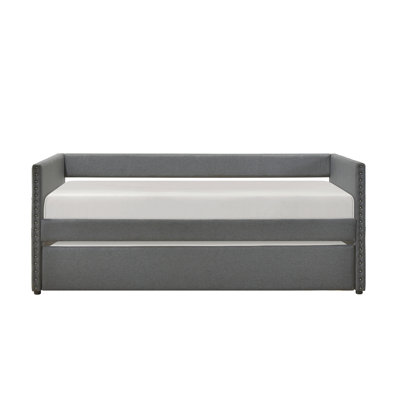 Modern Daybed Pull-out Trundle Side Pockets Upholstery Nailhead Trim Bedroom Living Room Furniture 1pc