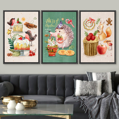 Célébration des fêtes de Noël, vacances de Noël, écureuil hérisson, animaux mignons, images murales de chambre de bébé bohème moderne, impression numérique sur toile, impression numérique sur toile encadrée