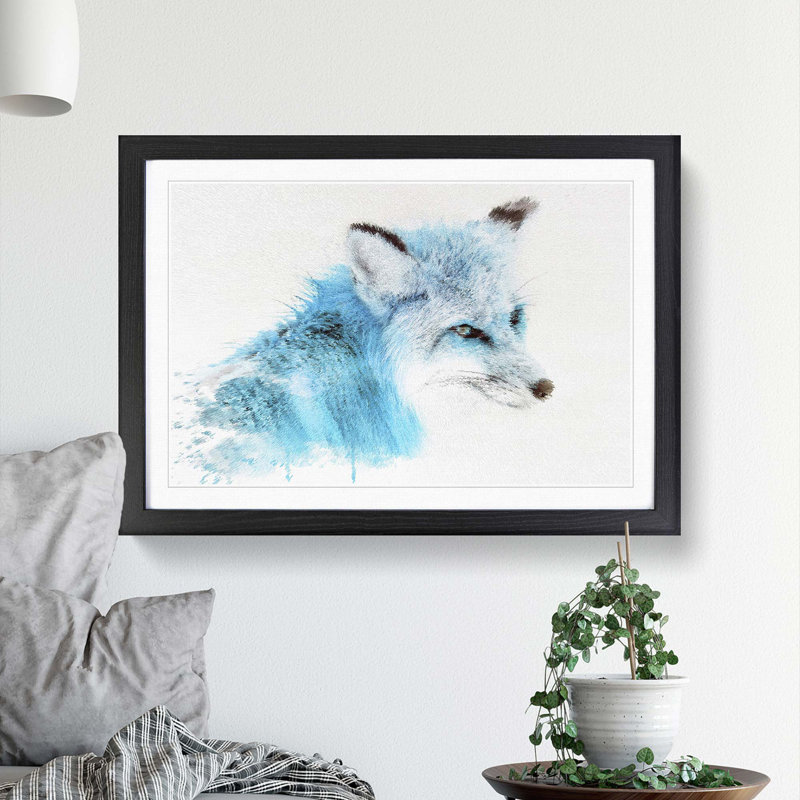 A Blue Fox in Abstract - Picture Frame Painting Print, Black Framed, 62cm H x 87cm W x 2cm D