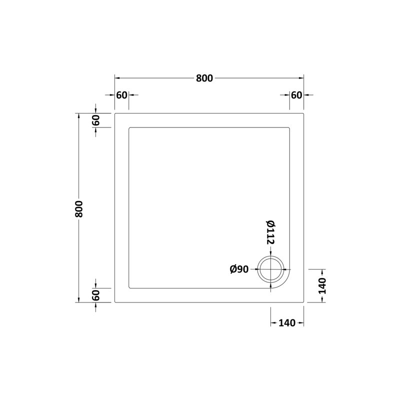 Shower Tray, 80" H x 80" W x 4.5" D