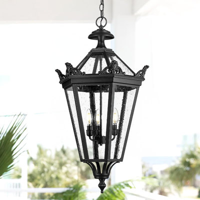 Grand luminaire suspendu d'extérieur 32 pouces avec verre bullé