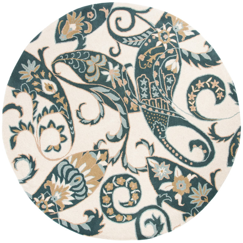 Tapis floral en laine touffeté à la main Amory, Rond 7 pi