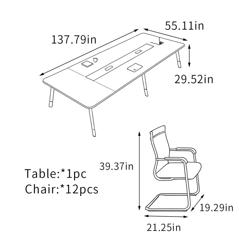 Table de conférence moderne avec pieds en métal, Noir / blanc