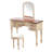 46"  Vintage Makeup Vanity With  Curved Flower Frame Mirror, Elegant Dressing Table With 5 Drawers And Leather Stool, Vanity Desk With Solid Wood Legs And Antique Handles For Bedroom