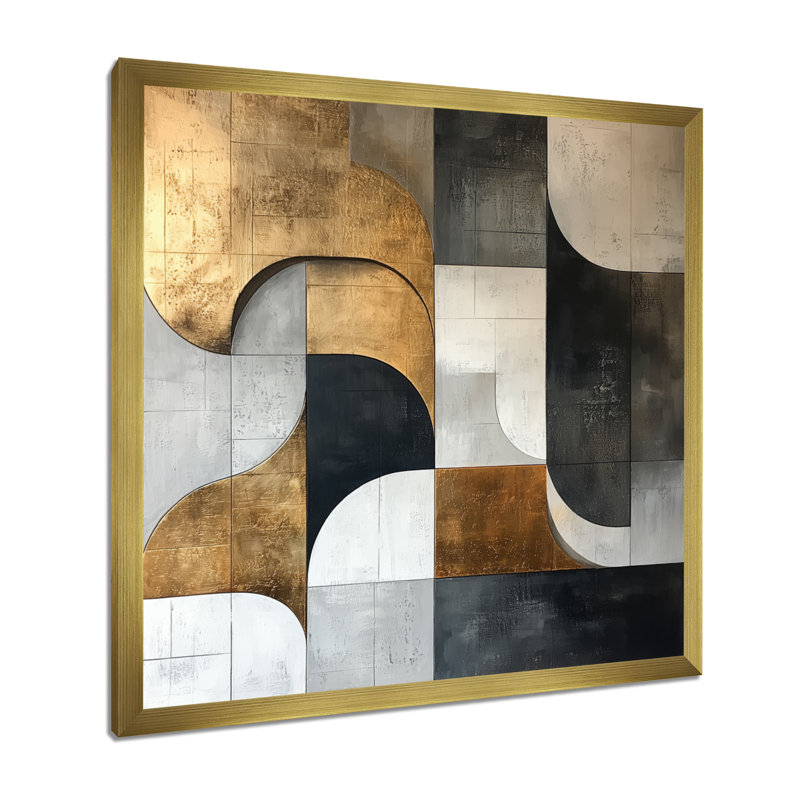 Art mural Nykeria géométrique bleu doré et gris Pure Form I, H 30 po x l 30 po, Picture Framed, Doré