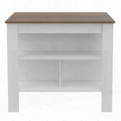 Cala Kitchen Island, Four Legs, Three Shelves -White / Walnut by Latitude Run