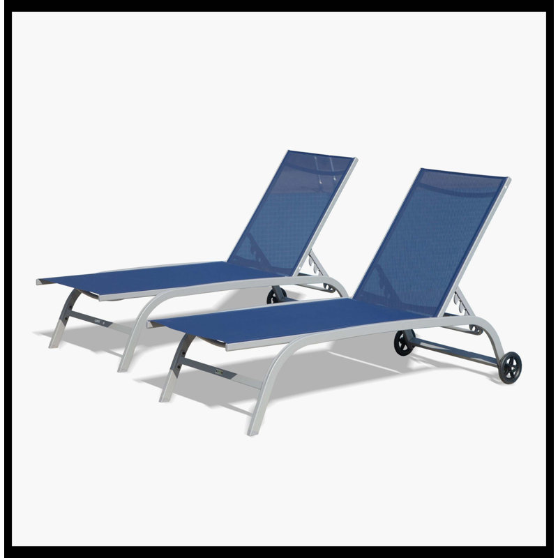 Chaise Lounge Outdoor Set Of 2, Heavy-Duty Lounge Chairs For Outside With Smooth Rolling Wheels, 5-Position Adjustable Outdoor Lounge Chairs, Premium Pool Lounge Chairs For Patio, Beach, Yard, Deck & Poolside (Blue, 2 Lounge Chairs)