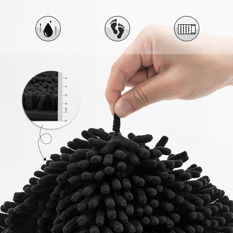 Thomesha Chenille Bath Rug, Black, 19.5" W x 29.7" L