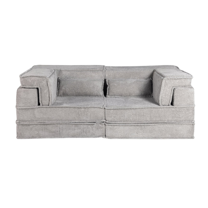 Compression Mahjong Sofa,Convertible Floor Sofa Bed,DIY Boneless Modular Sectional Sofa,No Assembly Required,Circle Fleece Fabric,Modern Oversized Loveseat,Light Grey