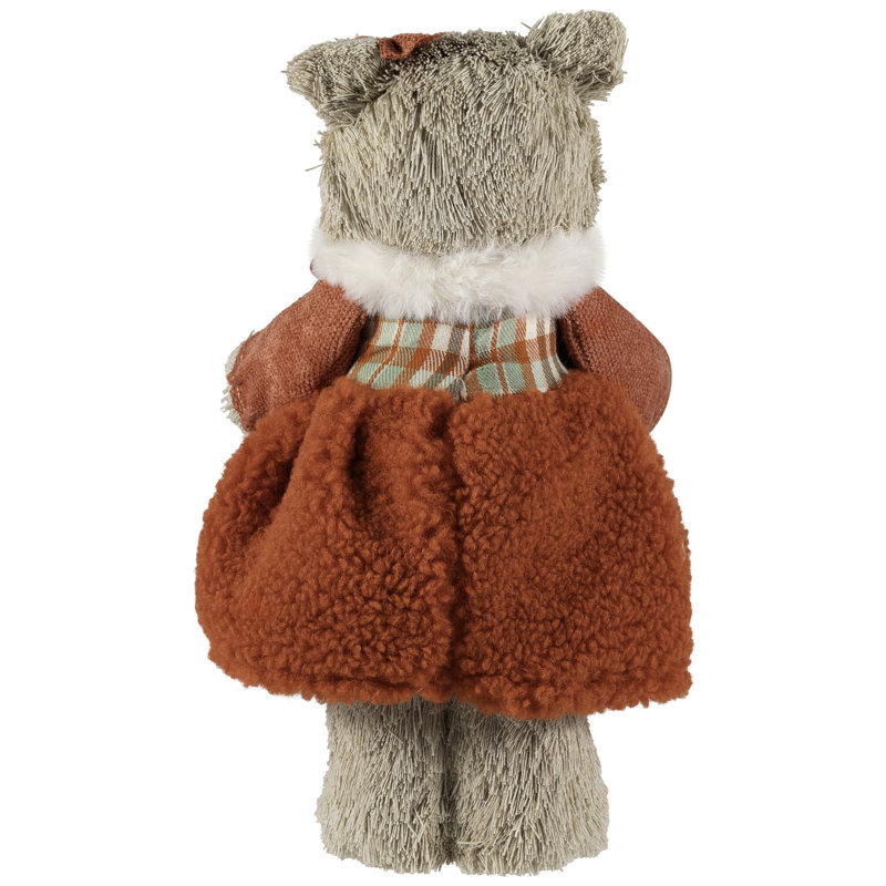 Woodland Girl Bear Holding Wreath Christmas Figure - 10"