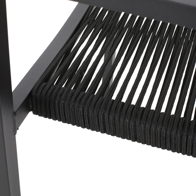 Outdoor Modern Aluminum Dining Chair With Rope Seat (Set Of 2), Black