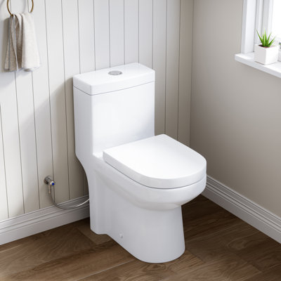 HOROW Nia Compact One-Piece Round Toilet with Dual-Flush System, Space-Saving Floor-Mounted Design, 1.28 GPF