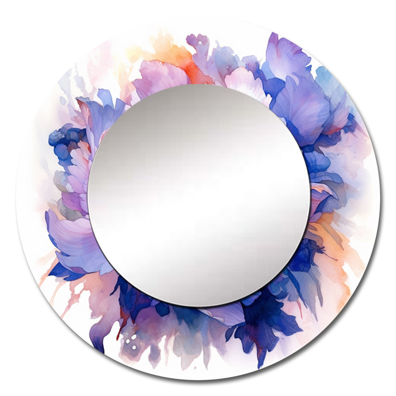 Corail bleu pivoine visons - miroir décoratif floral, miroir mural rond traditionnel, impression d'art en métal