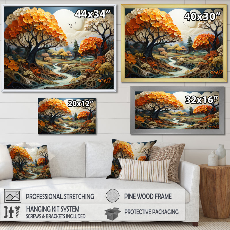 «Trees Charm In Summer Charm», reproduction sur toile, Cadre naturel flottant, H 24 po x l 32 po x P 1 po
