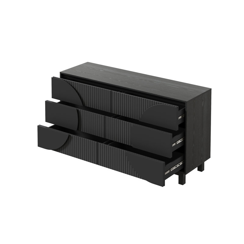 Commode 6 tiroirs, l 60 po, Noir
