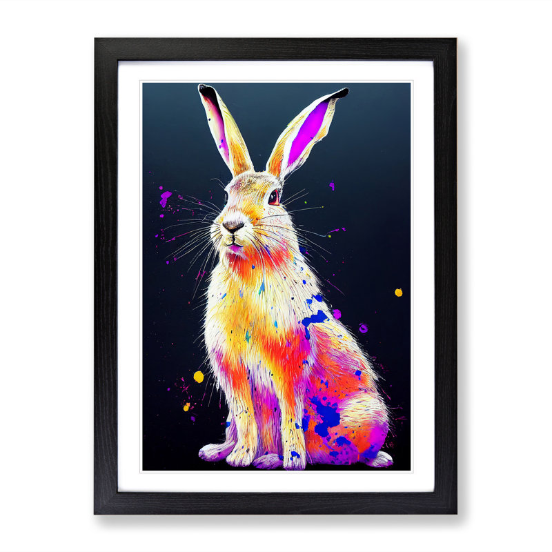 Paint Splashed Hare - Framed Print, Black, 46cm H x 34cm W x 2cm D