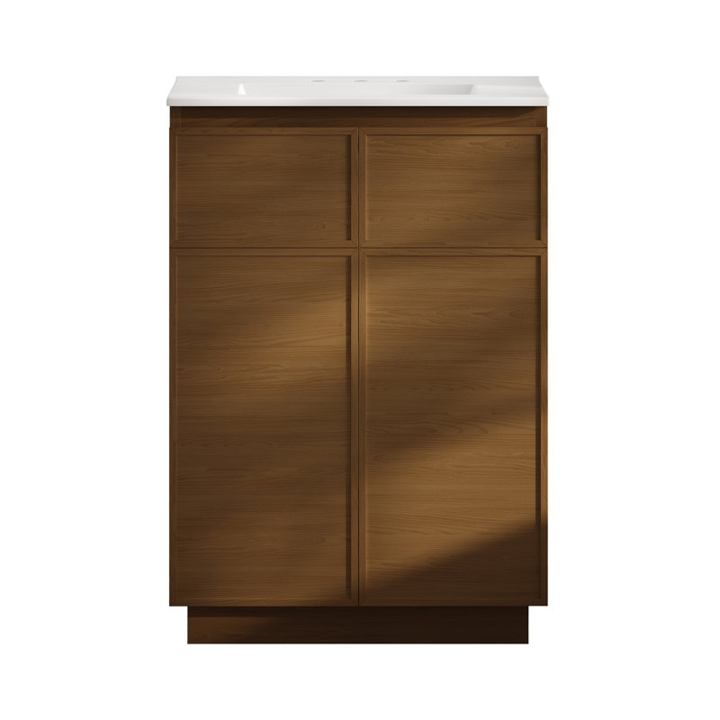 St. Tropez 24" Freestanding Bathroom Vanity In Green Oak With 3-Hole Centerset Sink Top, Brown Oak, White, 8" Centers