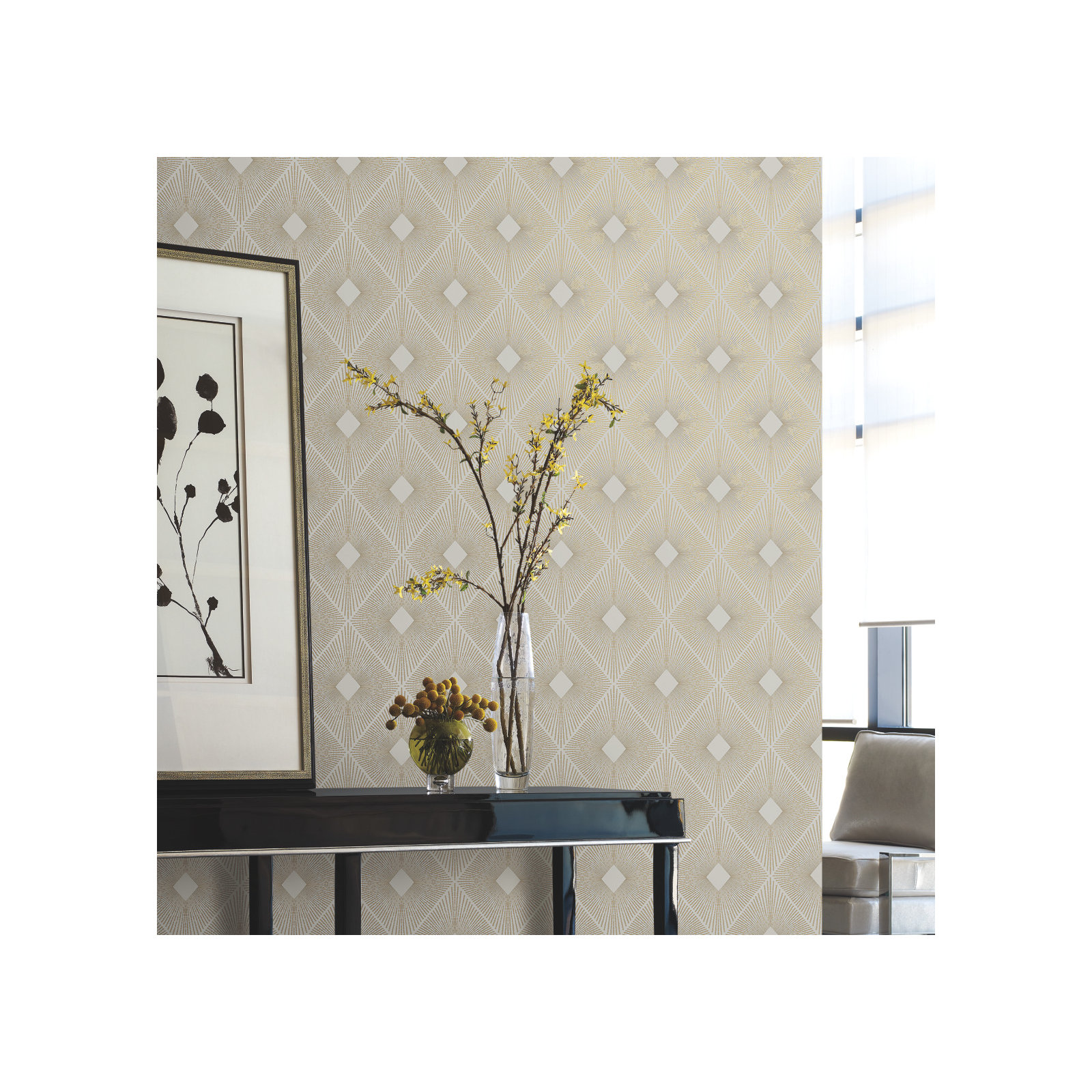 Antonina Vella Modern Metals Modern Geometric Wallpaper, Warm Grey/Gold