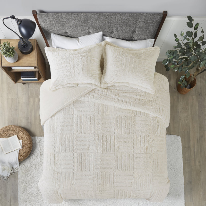 Mini ensemble d'édredon en duvet synthétique fourrure arctique, Édredon simple + 1 taie décorative standard, Ivoire