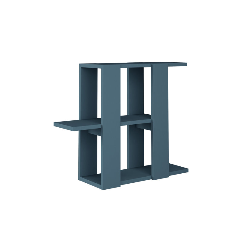 Modern C-Shaped Side Table with Open Storage, Turquoise