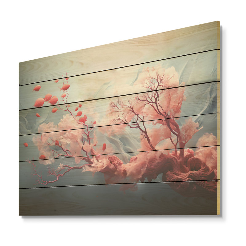 Pink Sea Whip Elegance I - Coastal Coral Under Water Wood Wall Art On Natural Pine Wood, 24" H x 32" W