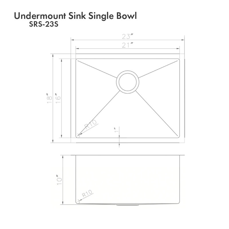 DuraSnow® ZLINE 23" Meribel Undermount Single Bowl Fingerprint Resistant Stainless Steel Kitchen Sink with Bottom Grid