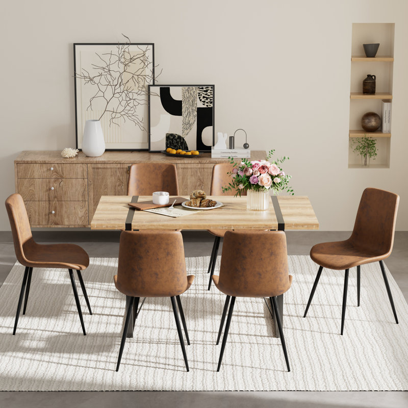 Rectangular Wood Top Double Pedestal Dining Set, 7, Rustic Brown