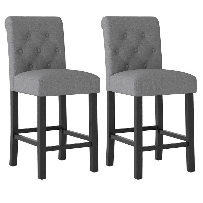 Tabourets de bar capitonnés en bois à hauteur de comptoir avec pieds en bois massif, ensemble de 2, Gris