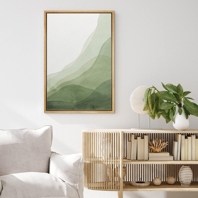 Minimal Landscape " Abstract Green Gradient Overlay Geometric Shapes ", Natural, 36" H x 24" W