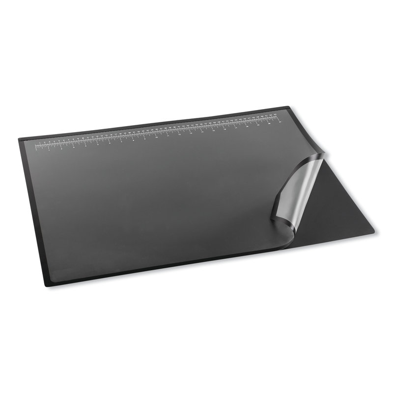 Black and Clear Vinyl Desk Pad with Transparent Overlay and Non-Slip Base