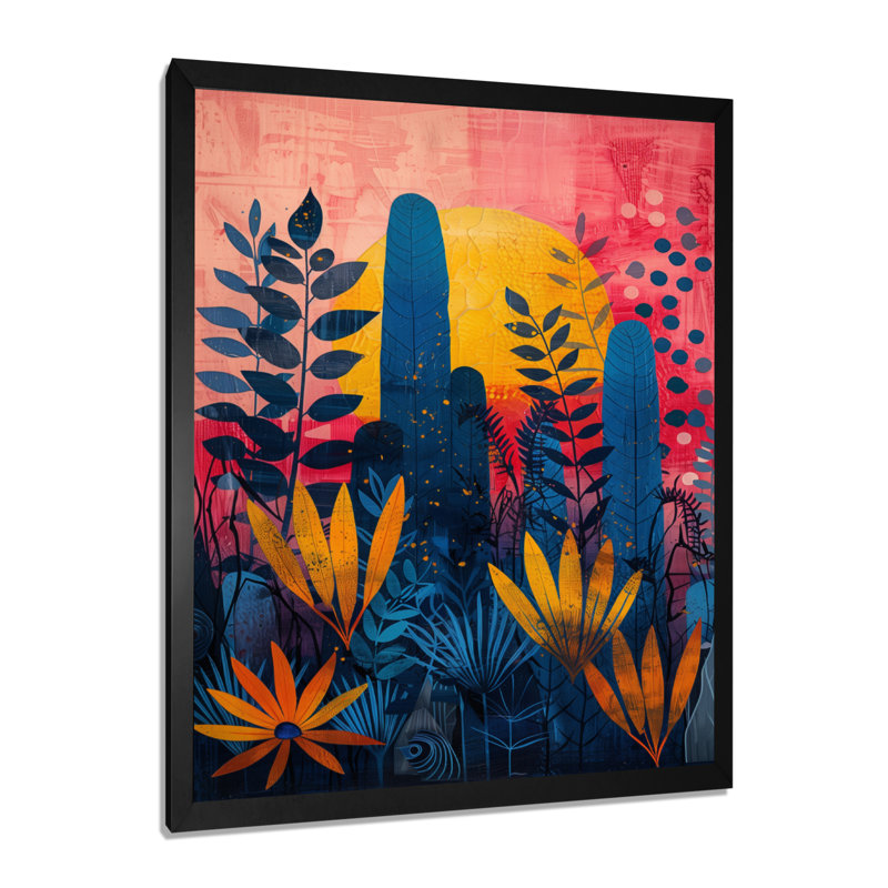 «Blue Pink Palms Desert Paradise I», impression d'art mural palmiers et palmiers, H 12 po x l 20 po