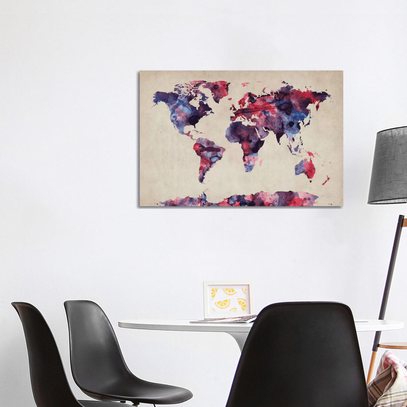 Urban Watercolour World Map VII by Michael Tompsett - Wrapped Canvas Painting, 101.6 cm H x 66.04 cm W x 1.91 cm D
