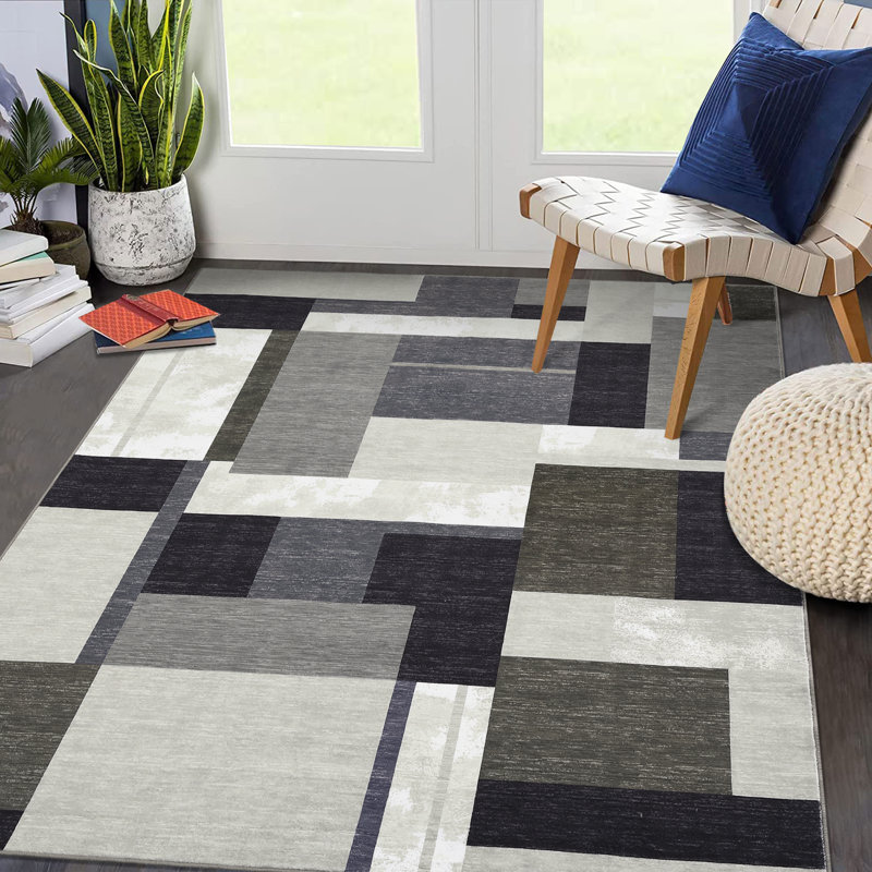 Tapis géométrique lavable à motif géométrique antidérapant, Rectangulaire 3 pi x 5 pi