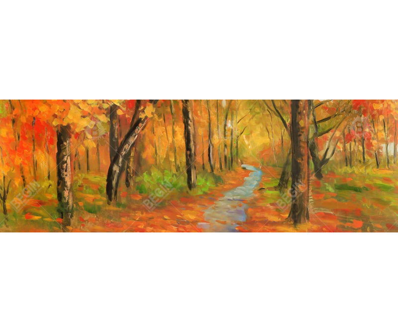 «Autumn Trail in the Forest», art contemporain orange sur toile