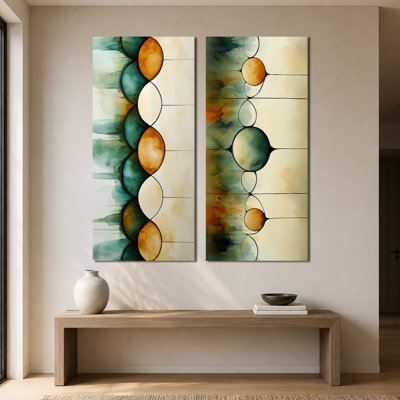 Emerald Tiled Opulence - Abstract Art Deco 2 Piece Framed Art