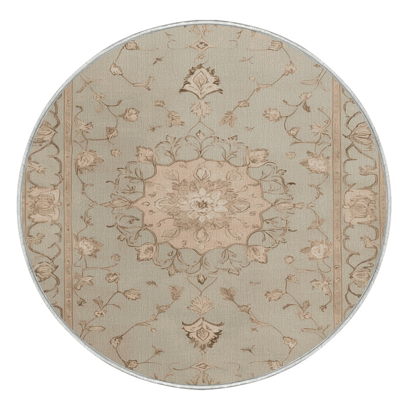 Tapis beige Tabriz lavable à la machine, Rond 4 pi