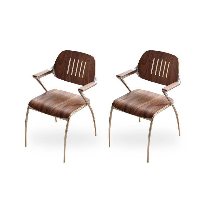 Chaise de salle à manger moderne et simple en acier inoxydable avec dossier en bois massif, Naturel
