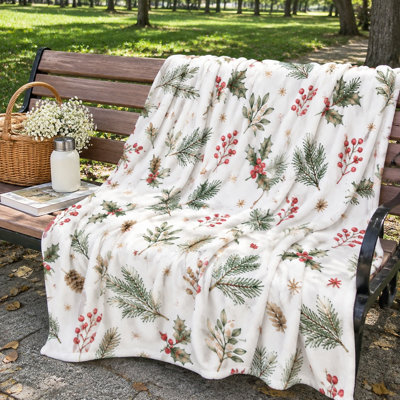 Cozy Christmas Print Fleece Blanket, Warm Lightweight Plush Throw for Sofa Couch Bedroom Living Room Home Decor