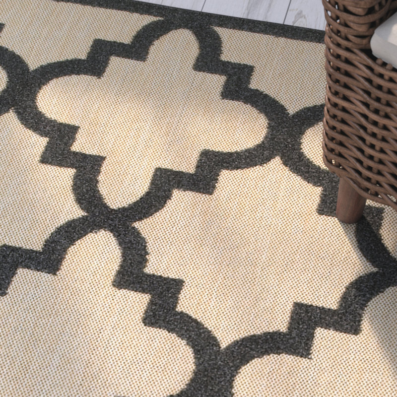 Tapis décoratif sable / gris anthracite à motif géométrique d'intérieur / extérieur Laub, Rectangle 5 pi 3 po x 7 pi 6 po
