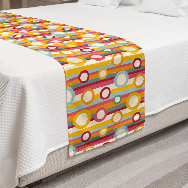Ambesonne Retro Bed Runner Stripes and Circles Multicolor, King