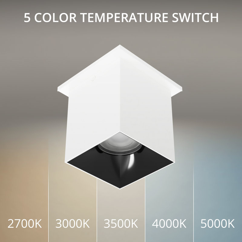 Plafonnier encastré 5 lumières Zoron Square, Blanc/Noir, H 4,5 po x l 3,63 po x P 3,63 po