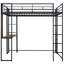 Lit mezzanine double en métal pleine grandeur noir avec 2 tablettes et bureau - Robuste, robuste et peu encombrant