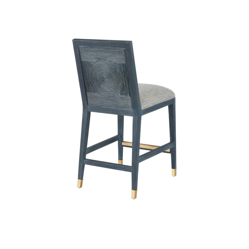 Santos Bar Stool, Barrett Dusk, Gray/Vintage Navy/Satin Brass, Counter Stool (26" Seat Height)