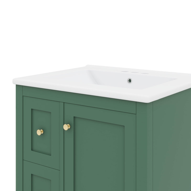 Meuble-lavabo 24 po avec lavabo encastré en céramique, armoire de rangement multifonctionnelle avec trois tiroirs et tablette réglable, cloisons amovibles