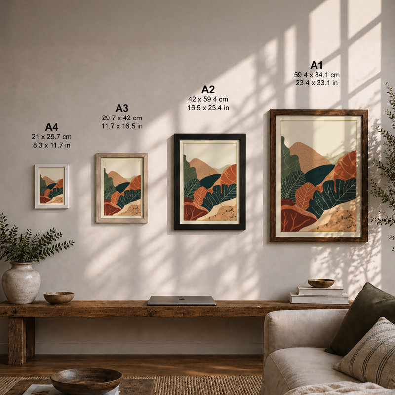 Layered Hills in Rust Scandinavian - Framed Print, Unframed, A1 - 84.1 x 59.4 cm