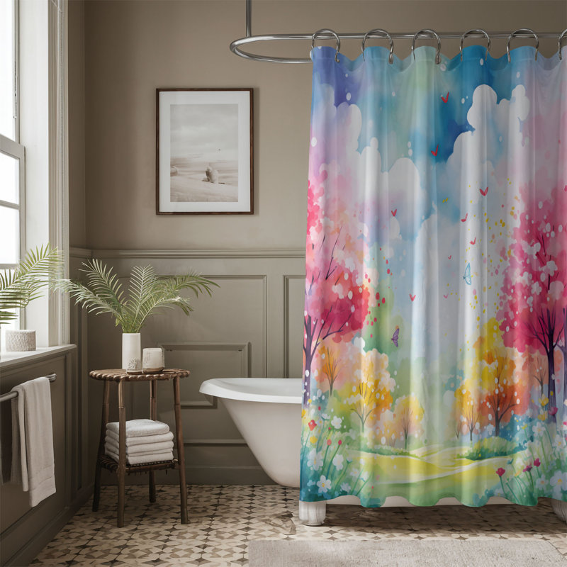 Colorful Scape - Rideau de douche standard 1 pièce, H 74 po x l 71 po