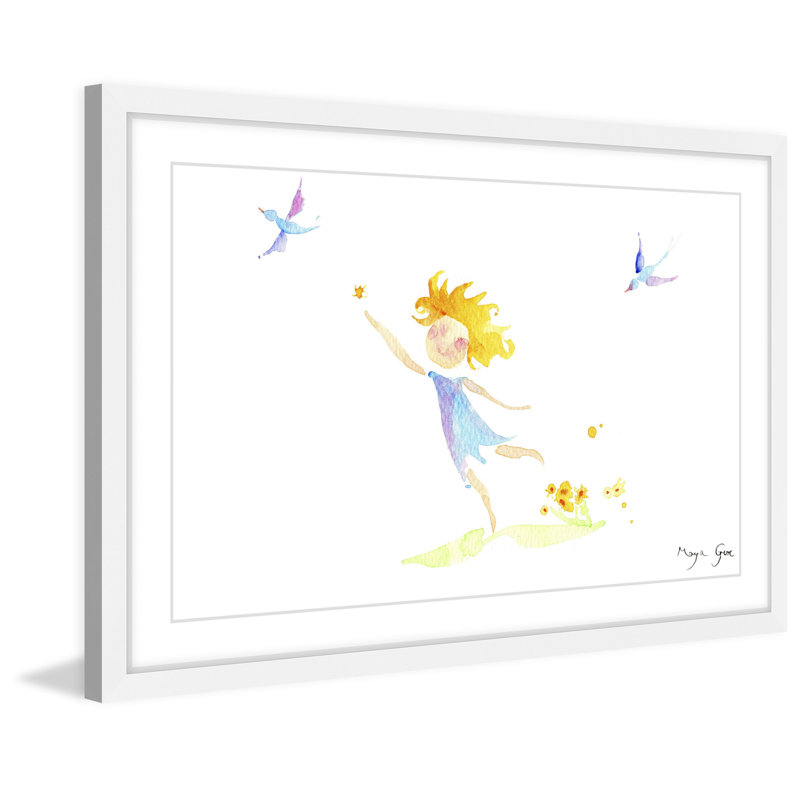 «Girl with Birds» par Maya Gur, reproduction encadrée, H 16 po x l 24 po x P 1,5 po