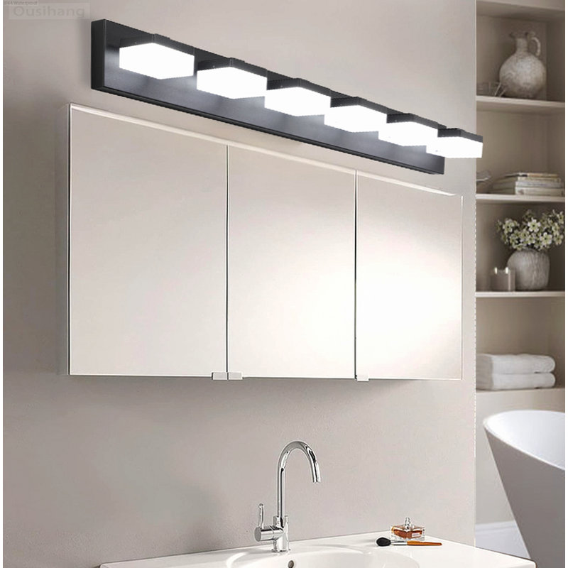 Éclairage pour salle de bain minimaliste à 6 lumières DEL avec abat-jour en acrylique givré, noir mat, Matte Black, Metal, 6