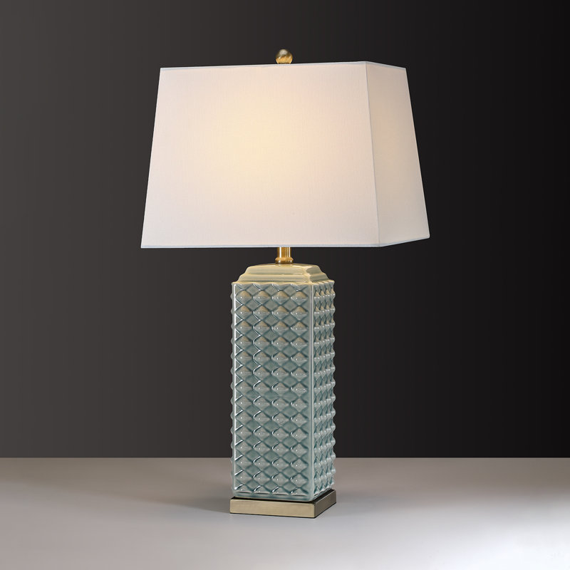 26in 3-Way Green Embossed Ceramic Table Lamps